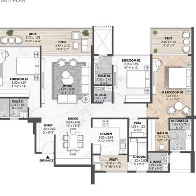 Nyati Elenor 3.5 BHK floor plan – 1798 sq.ft. carpet