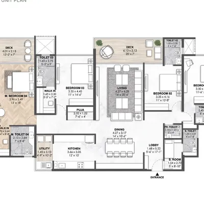 Nyati Elenor 4.5 BHK floor plan – 2325 sq.ft. carpet